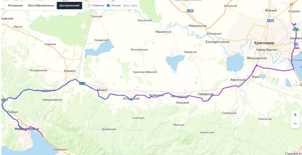 Новороссийск — Краснодар, трек после реставрации лежит на трассе